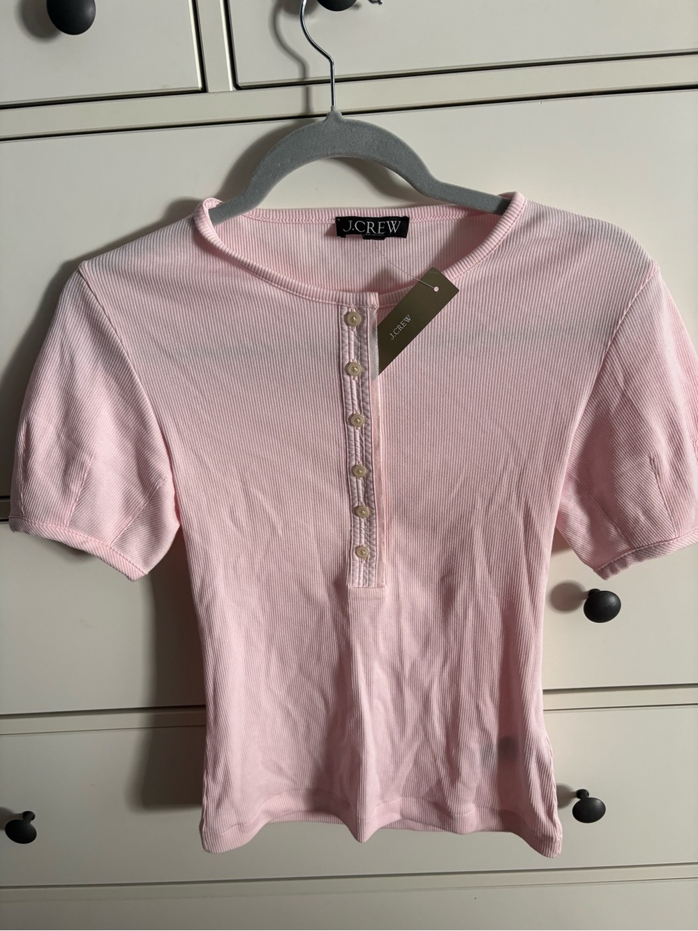 J. Crew Light Pink Ribbed Short-Sleeve Henley